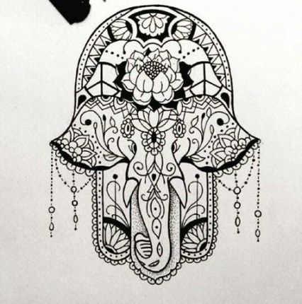 Hamsa Hand Elephant Tattoo, Yoga Elephant Tattoo, Hamsa Elephant Tattoo, Indian Elephant Tattoo, Mandala Elephant Tattoo, Lotusblume Tattoo, Hamsa Tattoo Design, Mandela Tattoo, Tattoo Elephant