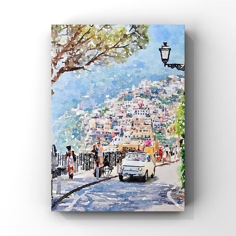 Positano Amalfi Coast Watercolor Art Italian Coast Coast of - Etsy Australia Coast Of Italy, Italian Coast, Custom Watercolor Portrait, Italy Painting, Photo To Art, Watercolor Pet Portraits, Watercolour Inspiration, Art Aquarelle, Wall Art Picture