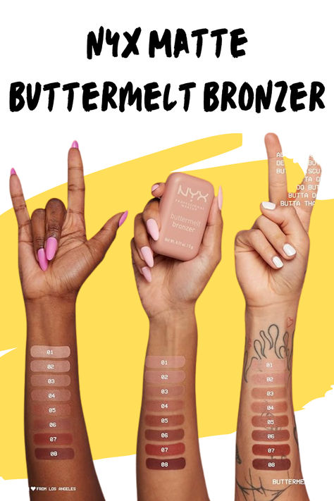 "Get that flawless matte finish with NYX PROFESSIONAL MAKEUP Matte Buttermelt Bronzer! With up to 12 hours of wear, your glow will stay all day. All Butta'd Up for a smooth, buttery application! #NYXMakeup #MatteBronzer #ButtermeltBronzer" Nyx Butter Bronzer, Nyx Buttermelt Bronzer Swatches, Nyx Matte, Nyx Butter, Matte Bronzer, Nyx Makeup, Nyx Professional Makeup, Radiant Skin, Insta Makeup