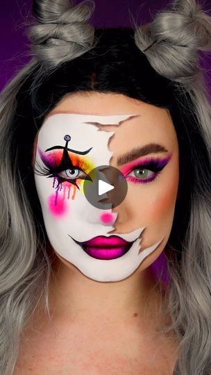 Halloween Makeup Ideas Clown, Makeup Ideas Clown, Neon Clown Makeup, Glam Clown Makeup, Glam Clown, Makeup Tutorial Glam, Clown Makeup Tutorial, Illusion Makeup, Makeup Inspired