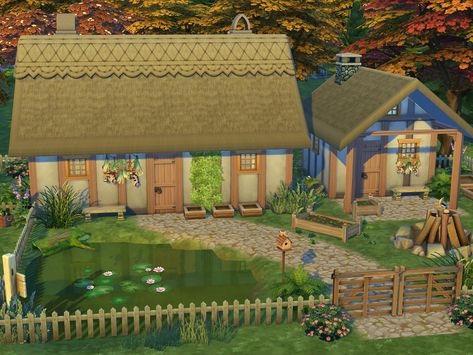 Medieval Houses Sims 4, Tiny Eco House, Medieval Farm, Sims 4 Medieval, Sims 4 Cottage, The Sims 4 Lots, Sims Builds, Spooky Movies, Medieval Houses