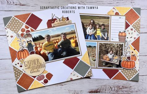 Monkey Scrapbook Layouts, Thanksgiving Scrapbook Layouts, Scrapbook Layout Ideas, Family Scrapbook Layouts, Double Page Spread, Fall Scrapbook Layouts, Family Layout, Fall Family Fun, Halloween Layout