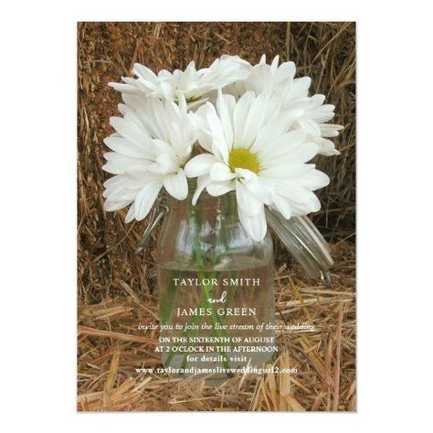 Daisy Wedding Theme, Bale Of Hay, Mason Jar Flower Arrangements, Wedding Shower Brunch, Daisy Invitations, Burgundy Wedding Flowers, Barn Wedding Invitations, Outdoor Country Wedding, Wedding Color Pallet