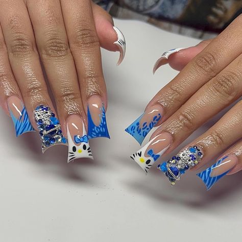 Duck Nails, Hard Nails, Blue Acrylic Nails, Girly Acrylic Nails, Unique Acrylic Nails, Short Acrylic Nails Designs, Square Acrylic Nails, Bling Nails, Dope Nails