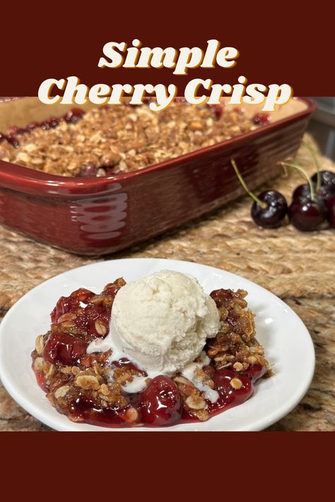 This quick and easy fruit dessert is the stuff of dreams! Served warm with a scoop of ice cream, it's the ultimate weeknight dessert! #cherry #dessert #dessertfoodrecipes #easydessertrecipes #easyrecipes Easy Cherry Crisp, Cherry Crisp Recipe Easy, Cherry Crisp Recipe, Crisp Desserts, Cherry Crisp, Homemade Cherry Pies, Farm Recipes, Fruit Desserts Easy, Cherry Crumble