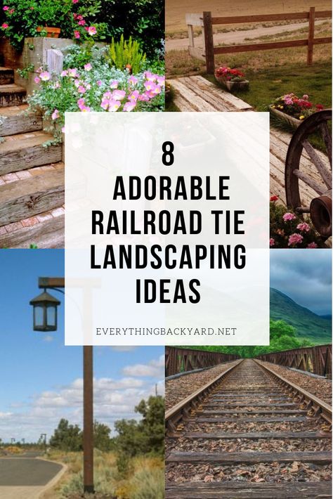 There are so many creative ways to use railroad ties to landscape your yard. If you happen to have some old railroad ties, you won't want to miss this article. Here you will find 8 adorable railroad tie landscaping ideas that are guaranteed to inspire you. #RailroadTieLandscapingIdeasHowToBuild #RailroadTiesLandscapingEdging Railroad Tie Landscaping, Railroad Ties Retaining Wall Ideas, Railroad Ties Landscaping, Railway Ties, Railroad Tie Retaining Wall, Driveway Edging, Railroad Tie, Rustic Landscaping, Railroad Ties