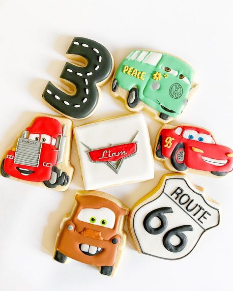 Lilly’s Sugar Crumbs’s Instagram profile post: “All of the Birthday Boy’s favorite Car characters for his 3rd Birthday! Happy Birthday Liam! . #gilroycookies #hollistercookies…” Cars 3rd Birthday Party, Happy Birthday Liam, Shrek Party, Mcqueen Birthday, Cars Birthday Party, Custom Sugar Cookies, 2nd Birthday Party For Boys, Disney Cars Birthday, Second Birthday Ideas