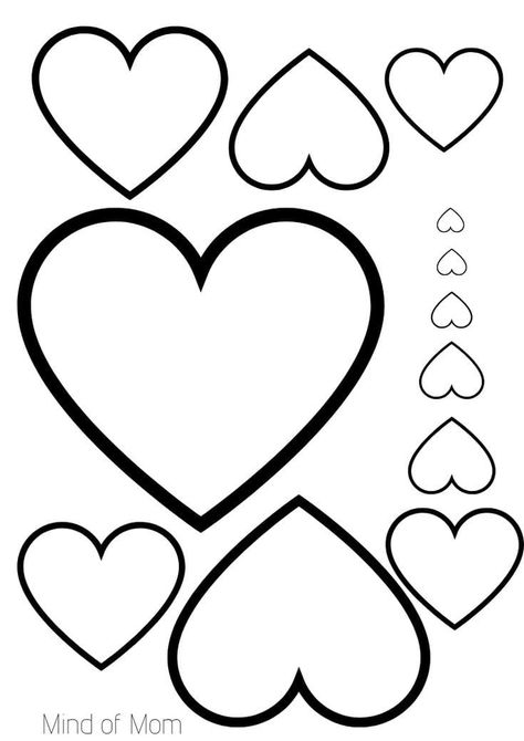 Printable Hearts, Heart Shapes Template, Printable Heart Template, Hearts Printable, Valentine Template, Shape Coloring Pages, Heart Stencil, Valentines Day Coloring, Heart Printable