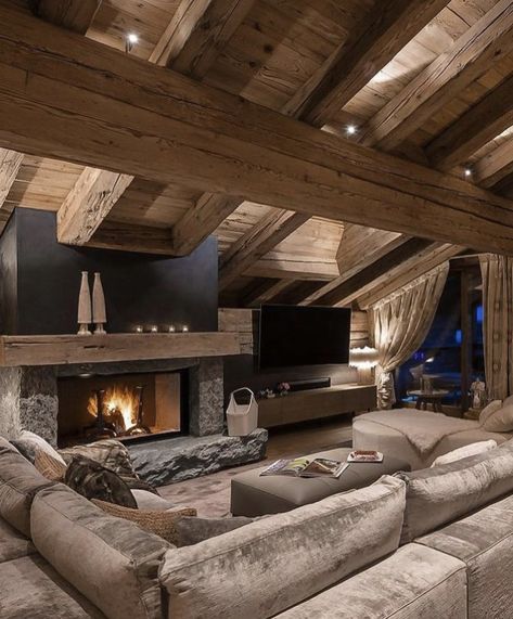 Rustic Chalet, Chalet Interior Design, Mountain Interiors, Chalet Interior, Chalet Design, Dream House Interior, Rustic Interiors, Log Homes, A Fire