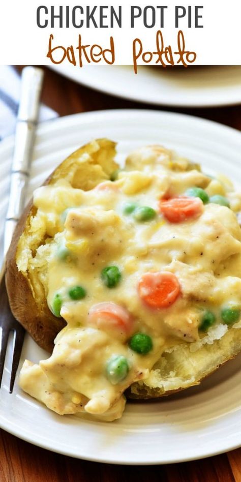 Stuffed Baked Potatoes Main Dishes, Pot Pie Sauce, Creamy Pot Pie, Sides Potatoes, Baked Potato Dinner, Baked Potato Toppings, Baked Potato Bar, Stuffed Baked Potatoes, Potato Dinner