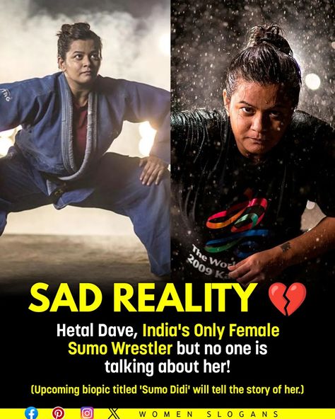 India's Only Female Sumo Wrestler, Hetal Dave, To Get Her Biopic Starring Shriyam Bhagnani. #HetalDave #FemaleSumoWrestler #IndianSumoWrestler #ShriyamBhagnani #SumoWrestling #WomenInSports #IndianBiopic #InspiringWomen #BiopicNews #FemaleAthletes #BollywoodBiopic #SportsBiopic Women Slogan, Sumo Wrestler, Baby Live, Women Empowerment Quotes, Empowerment Quotes, Female Athletes, Inspirational Women, Woman Quotes, Women Empowerment