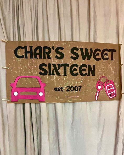 Sweet 16 Banner Ideas, Sweet 16 Banner, Painted Banner, Painted Crafts, Birthday Banner Design, Birthday Inspo, Banner Ideas, Birthday Banners, October 29