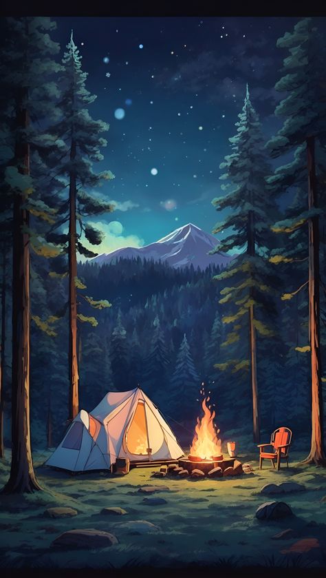 More cozy content on our YouTube channel. 🍂 Subscribe, we welcome everyone 🧡🫰 #cozy #autumn #lofi #relax #atmosphere Forest Camping Illustration, Autumn Iphone Background, Lofi Chill Wallpaper, Camping Paintings, Lofi Background, Cozy Background, Lofi Wallpaper, Camping Wallpaper, Camping Drawing