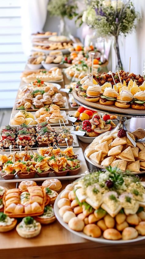 Garden Party Bridal Shower Ideas Brunch, Spring Brunch Wedding, Backyard Bridal Shower Ideas Summer, Brunch Finger Food Ideas, Bridal Shower Tea Party Food, Shower Finger Food Ideas, Bridal Shower Food Ideas Lunch, Free Bachelorette Party Games, Creamy Shrimp Salad