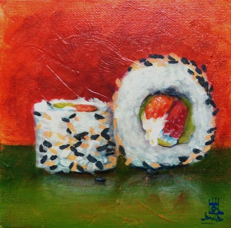 "Response Denomination" | 6x6 inches Acrylic on canvas | Flickr Sushi Painting, Painting Techniques Canvas, Oil Painting Videos, Oil Painting Tips, Oil Painting Woman, Oil Painting For Beginners, Guitar Painting, Best Sushi, Food Painting