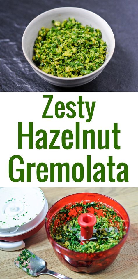 Porketta Sandwich, Sprinkle Dip, Hazelnut Gremolata, Winter Squash Soup, Gremolata Recipe, Condiments Recipes, Slow Carb, Homemade Sauce Recipes, How To Roast Hazelnuts