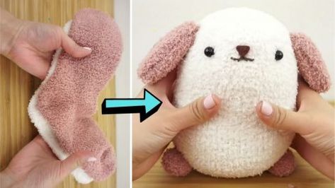 Sock Plushies Diy, Sock Diy, Dog Plushie, Plushies Diy, Sock Toys, Soft Dog, Diy Socks, Fluffy Socks, Old Sweater