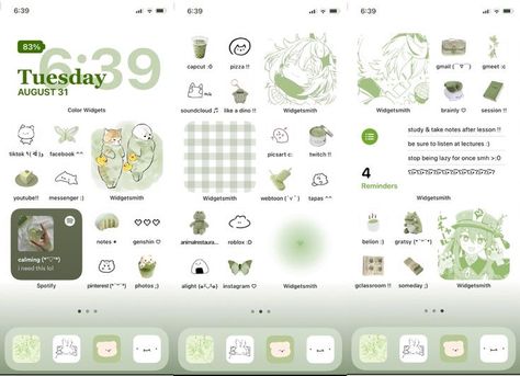 Ipad Wallpaper Ideas Horizontal, Ipad Home Screen Layout Aesthetic Green, Green Reminder Widget, Aesthetic Ipad Homescreen Layout Green, Iphone Home Screen Layout Green, Green Ipad Layout, Green Home Screen Layout, Green Themed Phone, Ipad Homescreen Ideas Green