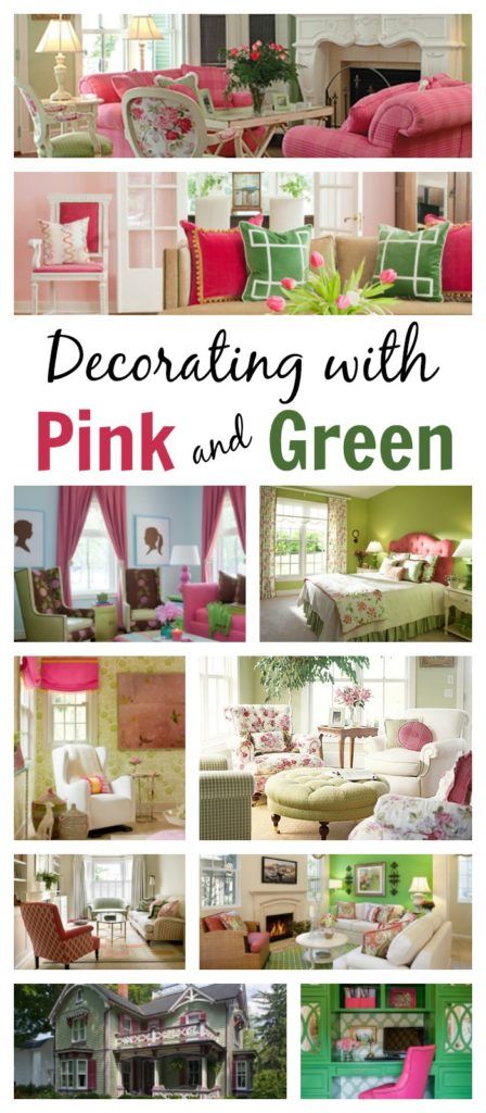 Ideas for Decorating with Pink and Green Pink And Green Craft Room, Pink And Green Master Bedrooms Decor, Decorating With Pink, Pink Green Bedrooms, Living Room Office Combo, Retro Pink Kitchens, Blush Pink Decor, Traditional Bedroom Design, Green Vanity