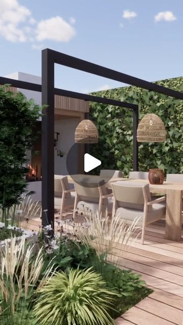 Andrea Groenveld Tuinontwerp | Garden Design on Instagram: "Garden with garden house, fire place and terraces surrounded by green🌿 Happy new week!  #luxetuin #tuinontwerp #gardendesign #relaxtuin #tuininspiratie #nieuwetuin #pergola #overkapping #buitenhaard #stadstuin #citygarden #tuinidee" House Garden Ideas, Terrace Garden Ideas Modern, L Shape Garden Design, Modern Garden Design Luxury Backyards, Terrace Garden Ideas, Happy New Week, Modern Garden Design, Backyard Inspo, City Garden