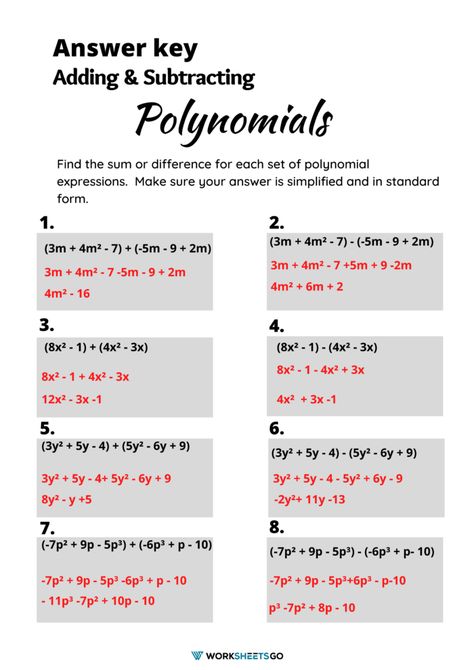 Adding Polynomials, Polynomials Worksheet, Adding And Subtracting Polynomials, Multiplying Polynomials, Adding Fractions, Adding And Subtracting Fractions, Coloring Worksheet, 1 Worksheet, Addition And Subtraction Worksheets