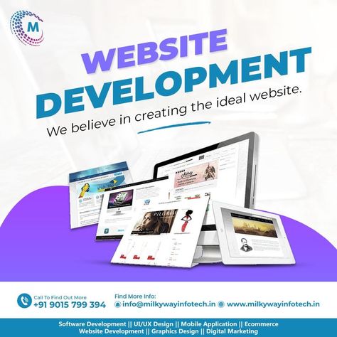 Milkyway Infotech will assist you in developing the website of your dreams. Responsive design guarantees that your visitors have a positive experience on your website. Call ☎️ at : 9015799394 . #development #websitedevelopment #webdevelopment #website #websitedesign #webdesign #developer #designing #technology #ecommerce #creative #design #software #softwaredevelopment #startup #business Digital Advertising Design, Web Development Agency, Be Design, Ecommerce Website Development, Digital Marketing Design, Social Media Marketing Agency, Website Design Services, Web Development Company, Web Design Company