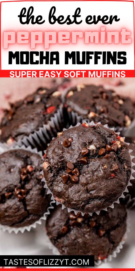 Chocolate Peppermint Muffins, Peppermint Mocha Muffins, Hot Cocoa Muffins, Winter Muffin Recipes, Peppermint Muffins, Holiday Muffins, Mint Recipes Dessert, Mint Recipes Fresh, Mocha Muffins