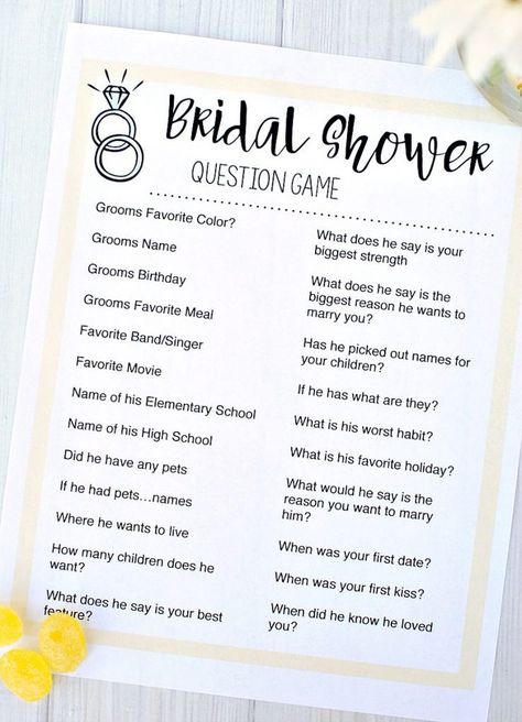 You ask Dylan a series of questions before hand and then ask me the day of the shower and see how well I know my groom. Cute Bridal Shower Question Game, Bridal Shower Questions, Fun Bridal Shower Games, Bridal Games, Bride Shower, Question Game, Printable Bridal Shower Games, Wedding Shower Games, Bridal Brunch