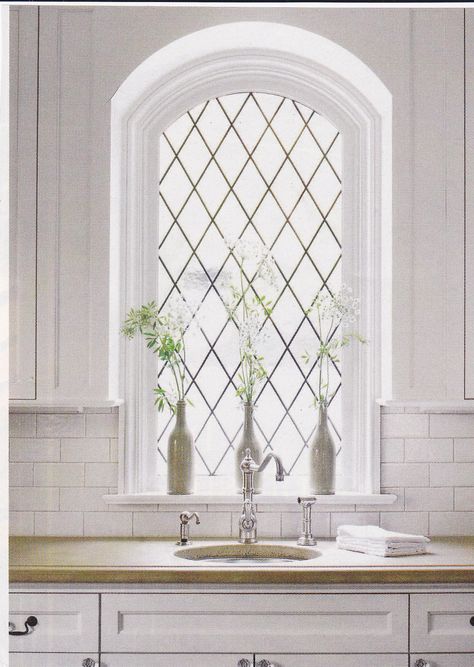 Leaded Glass Windows Exterior, Tinted Glass Window Home, Clear Stained Glass Window, Stained Glass Kitchen Window, Beveled Windows, Leaded Glass Front Door, Glass Window Design, Modern Window Grill, Grill Designs