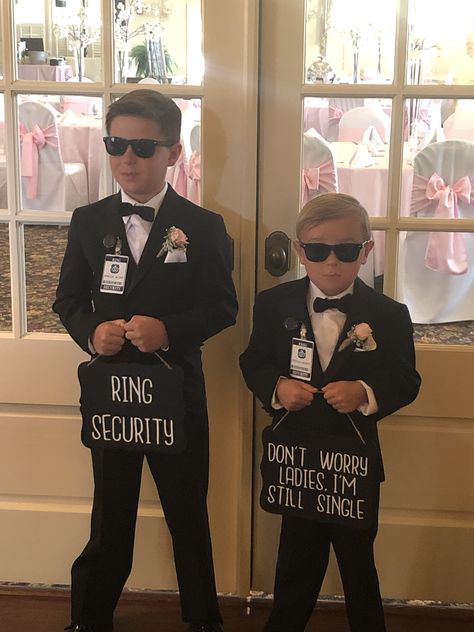 Sons At Wedding, Ring Bearer Son Of Bride And Groom, Son Ring Bearer Ideas, Son Of The Bride Wedding Ideas, Ring Security Ring Bearer, Ring Bearer Proposal, Ring Security, Dream Wedding Decorations, Ring Bearers