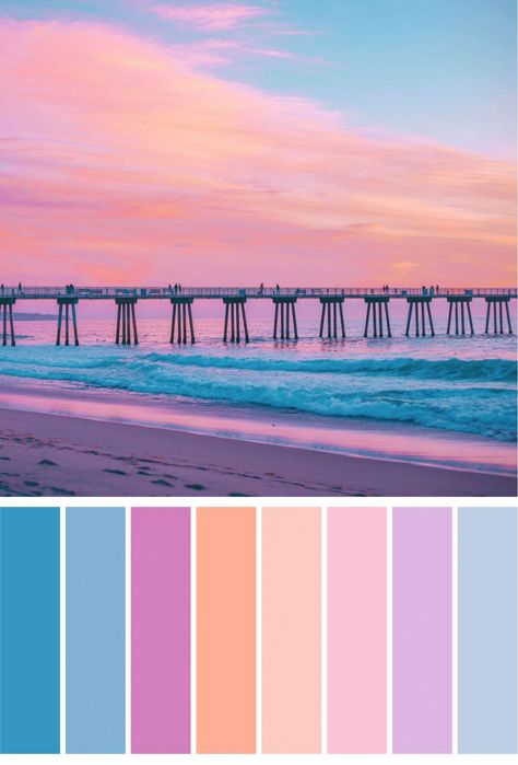 11+ Romantic Bedroom Sunset Color Scheme Collection -  -  Check more at https://color-combination.com/11-romantic-bedroom-sunset-color-scheme-collection/ Wedding Beach Colors, Blue Color Pallet, Sunset Color Palette, Beach Colors, Wedding Color Pallet, Pastel Beach, Sunset Color, Plans Architecture, Color Schemes Colour Palettes