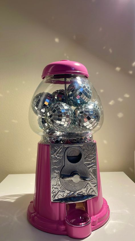 Disco Gumball Machine, Gumball Machine Decor Ideas, Funky Nail Salon Decor, Disco Ball Gumball Machine, Disco Ball Room Aesthetic, Disco Bathroom Decor, Diy Disco Ball Decor, Gumball Machine Decor, Disco Room Decor