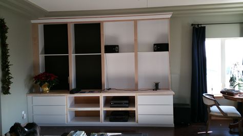 Ikea Malm & Billy Hack in progress Malm Billy Combination, Black Billy Ikea, Ikea Billy Bookcase Black And White, Home Library Ikea, Library Ikea, Ideas For Home Library, Billy Bookcase White With Birch Doors, Malm Ikea Bedriom For Boys, Billy Hack