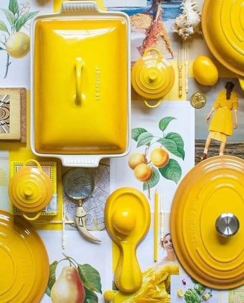 Le Creuset Kitchen, Yellow Dishes, Kitchen Appliance Storage, Le Creuset Cookware, Kitchen Wares, Wild Honey, Gadgets Kitchen Cooking, Lemon Decor, Kitchen Must Haves