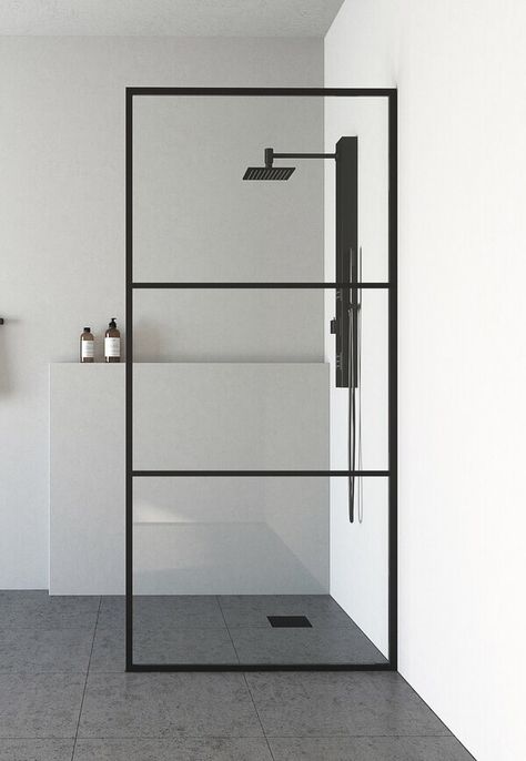 Black Shower Doors, Glass Shower Panels, Framed Shower Door, New Bathroom Designs, Glass Shower Door, Tub Doors, Frameless Shower Doors, Frameless Shower, Black Shower