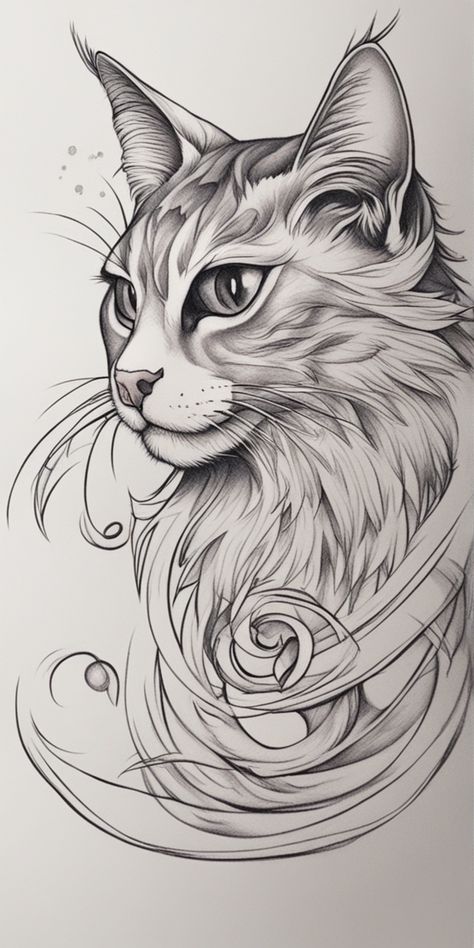 Cat And Dog Drawing, Cat Line Art, Cat Tattoo Design, Lip Drawing, Art Trading Cards, Cut Animals, Cat Tattoos, Cat Tattoo Designs, Cat Sketch