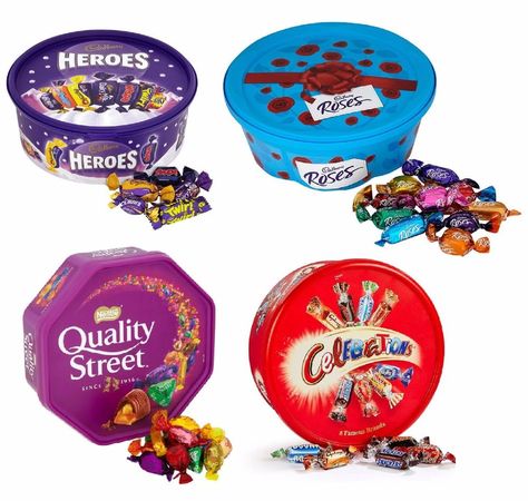 British Sweeties! British Sweets Candies, Caramel Eclairs, Cadbury Roses, Uk Sweets, British Candy, British Sweets, Chocolate Showpiece, Miniature Chocolate, Xmas Eve Boxes