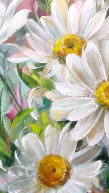 Alissa Kari on Instagram: "The final details on these daisies 🌼 acrylic on wood, available now ☀️ . . . . . #goldenacrylics #goldenpaints #acryliconwood #acrylicpainting #acrylicart #artworkinprogress #watchmepaint #paintingprocess #flowerpainting #flowerart #flowerartwork #flowers #daisyart #daisypainting #daisies #floralhomedecor #floralartwork #florals #looseflorals #paintingflowers #underthefloralspell #forflowerlovers #artistsoninstagram #paartist" Daisies Painting Acrylic, Daisy Paintings Acrylic, Daisy Art Painting, Acrylic Painting Daisies, Daisy Acrylic Painting, Daisy Paintings, Alissa Kari, Daisy Oil Painting, Acyrlic Painting