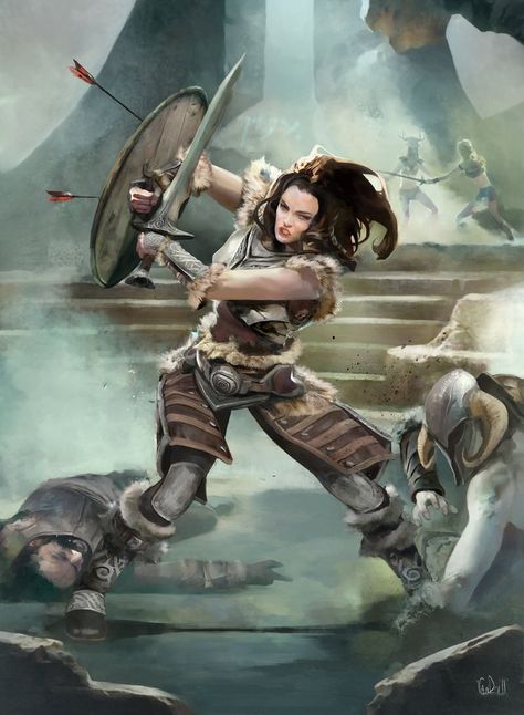 Fan art of Lydia from Skyrim, done for the last number of Judas el Fanzine, Judas Epico. It should have been a double page scene with Lydia on one side, and Aela by another, the latter painted... Skyrim Art, Elder Scrolls Art, Elder Scrolls Skyrim, Bd Art, Digital Painting Techniques, Elder Scrolls Online, Elder Scrolls V Skyrim, The Elder Scrolls, Fantasy Warrior