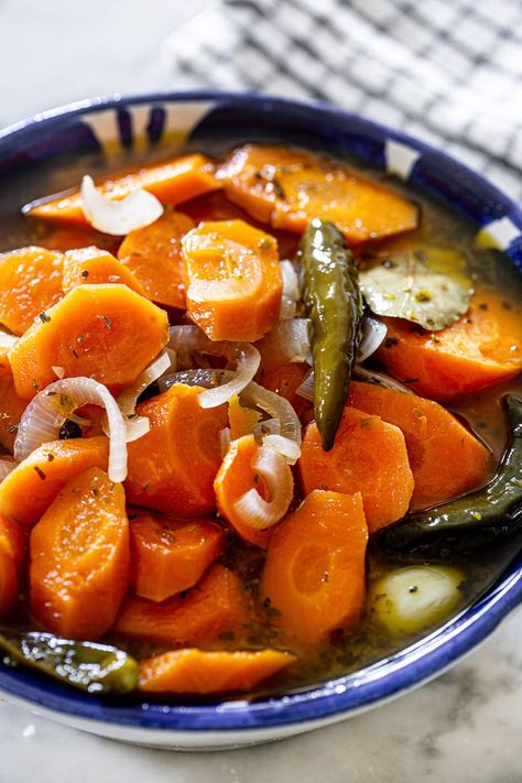 Mexican Pickled Carrots (zanahorias en escabeche) Mexican Carrots And Jalapenos, Mexican Pickled Carrots And Jalapenos, Mexican Pickled Carrots Recipe, Side For Tacos, Mexican Carrots, Mexican Pickled Carrots, Sides With Tacos, Pickled Carrots Recipe, Italian Recipes Appetizers