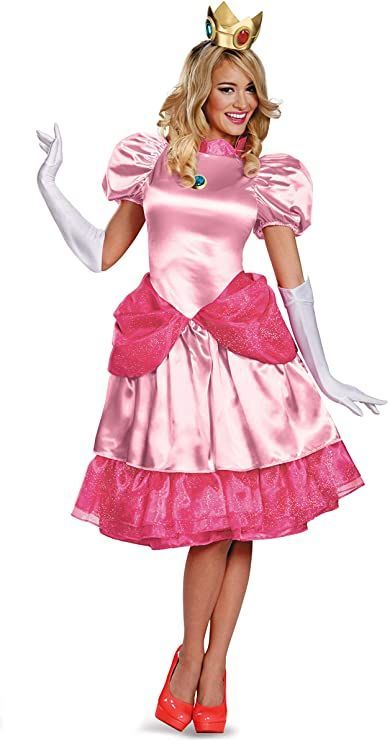 Disguise Women's Nintendo Super Mario Bros.Princess Peach Deluxe Costume #afflink Super Mario Bros Costumes, Mario Bros Costume, Super Mario Costumes, Princess Peach Costume, Peach Costume, Princess Toadstool, Mario Y Luigi, Mario Costume, Fancy Dress Halloween Costumes