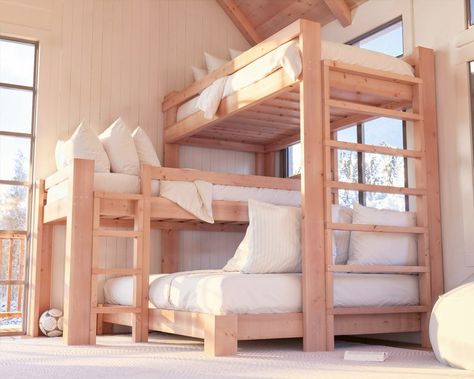 PDF Download, DIY Bunk Bed Plan, Triple Bunk Bed, Two Twin and One Queen Bunk, Beginner Project DIY Bunk Bed Instructions - Etsy Triple Bunk Beds Plans, Diy Bunk Beds Plans, Bunk Beds Small Room, Bunk Bed Plan, 3 Bunk Beds, Cozy Camper, Bunk Bed Rooms, Adult Bunk Beds, Bunk Bed Plans