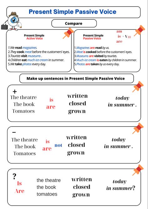 Passive Grammar, Simple Present Tense Worksheets, English For Students, Active And Passive Voice, Writing Voice, Passive Voice, Active Voice, Simple Present Tense, Simple Present