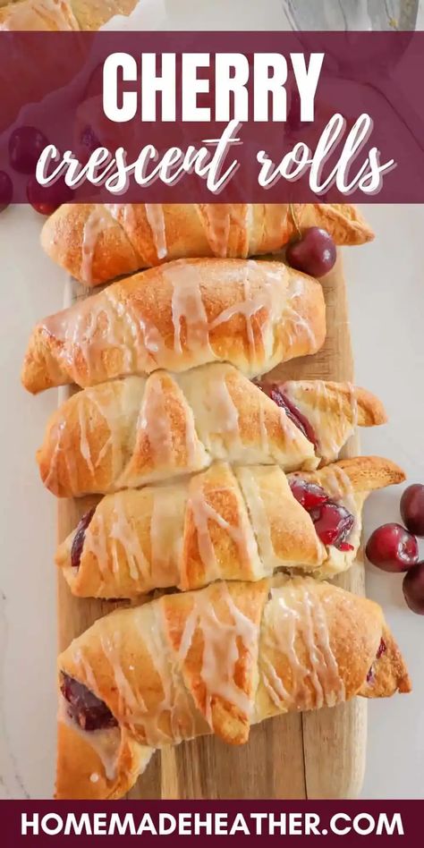 Cherry Cream Crescents, Recipes Using Cherry Pie Filling Crescent Rolls, Easy Cherry Filled Crescents, Crescent Roll Pastry Recipes, Cherry Pie Filling Recipes Cream Cheese Crescent Rolls, Cherry Croissant Crescent Rolls, Cherry Cream Cheese Dessert Crescent Rolls, Crescent Roll Cherry Turnovers, Cherry Pie Crescent Rolls