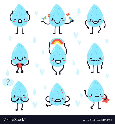 Rain Drops Drawing Pencil, Water Drop Character, Water Drop Illustration, Water Droplets Drawing, Crying Cartoon, Water Drop Vector, Emoji Clipart, Preschool Christmas Activities, Children Sketch