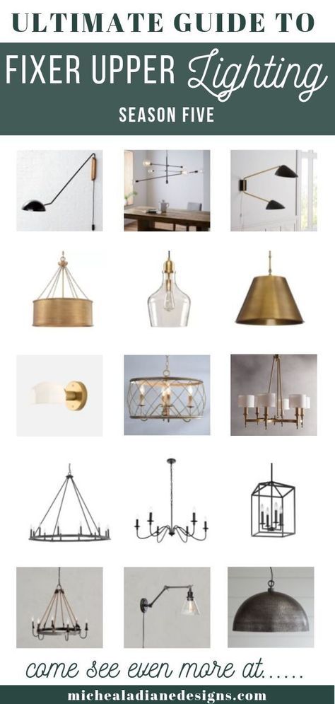 The ultimate guide to fixer upper season five lighting! Joanna Gaines style chandeliers, pendants and wall scones. Modern Farmhouse Style Lighting | Industrial Farmhouse Style Lighting| Kitchen | Dining | Living Room #fixerupper #modernfarmhouse #magnolia #farmhousestyle Brass Farmhouse Chandelier, Modern Farmhouse Chandelier Dining Rooms, Fixer Upper Light Fixtures, Joanna Gaines Light Fixtures, Fixer Upper Lighting, Farmhouse Style Lighting Fixtures, Living Room Joanna Gaines, Modern Farmhouse Light Fixtures, Dinning Room Lighting