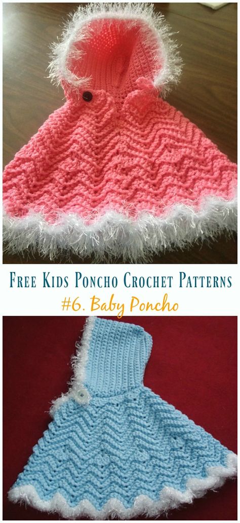 Ripple Baby Poncho Free Crochet Pattern - Free Kids #Poncho; #Crochet Patterns Girls Poncho Crochet Pattern, Kids Poncho Pattern, Crochet Poncho Patterns Kids, Crochet Poncho Kids, Crochet Baby Poncho, Poncho Au Crochet, Girls Poncho, Beau Crochet, Baby Poncho