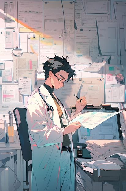 Anime Doctor Drawing, Anime Doctor, Doctor Drawing, Character Concept, Concept Design, Graphic Resources, Drawings, Wall, Anime