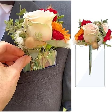 Amazon.com: 12 Pack Pocket Boutonniere Plastic Sleeve - Flowers Not Included, Pocket Boutonniere Holder for Suit Jacket Pocket - No Lapel Pin Required, Perfect for Wedding Groom and Groomsmen Suits Pocket : Clothing, Shoes & Jewelry Wedding Groom And Groomsmen, Pocket Boutonniere, Groom And Groomsmen Suits, Groomsmen Boutonniere, Wedding Flower Inspiration, Groomsmen Suits, Diy Wedding Flowers, Boutonniere Wedding, Flower Holder