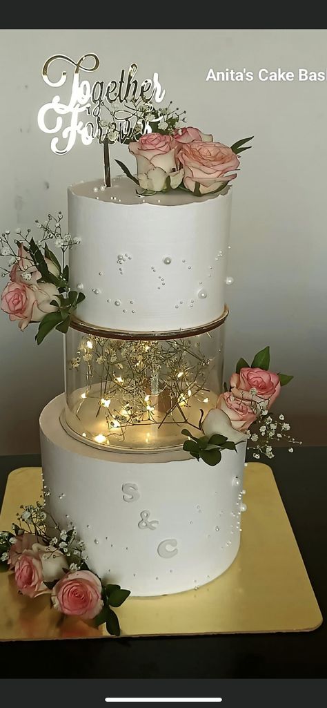 Wedding Cake With Clear Layer, Wedding Cake With Lights, Album Cake, Floating Cake, Wedding Cake Designs Simple, 5 Tier Wedding Cakes, Rose Cakes, Diva Cakes, 25 Anniversary Cake